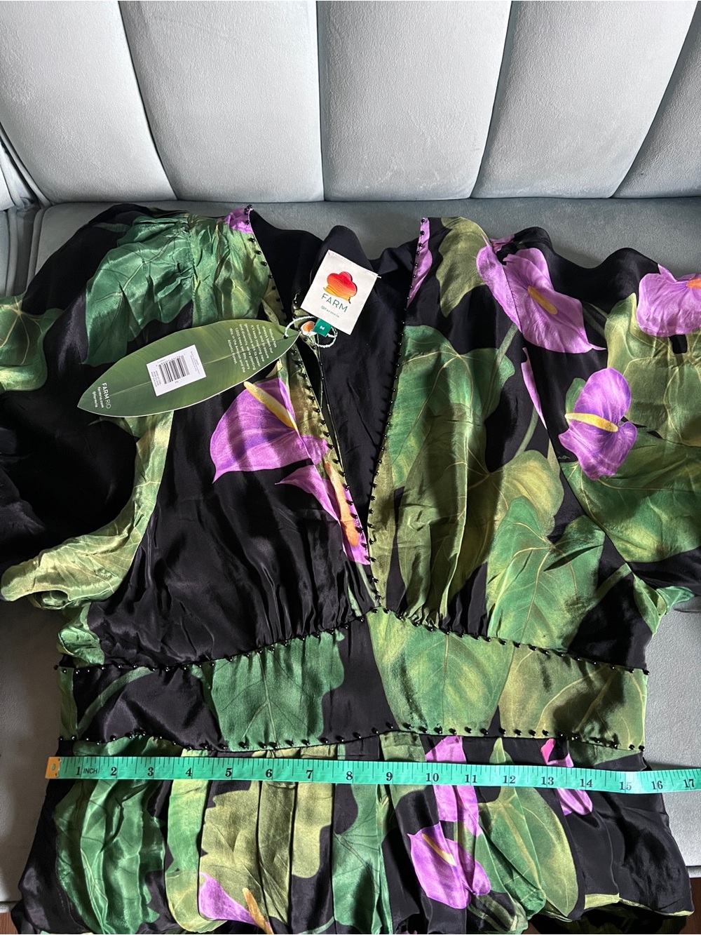 Black Anthurium Kaftan with Feather Detail from Farm Rio - Picture 9 of 10